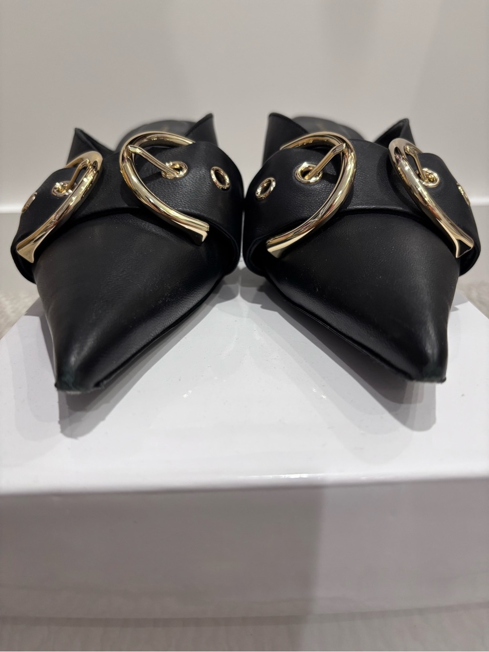 Anine Bing Zoe Black Leather Pointed Mule with Gold Buckle 36/36.5 - Picture 2 of 7